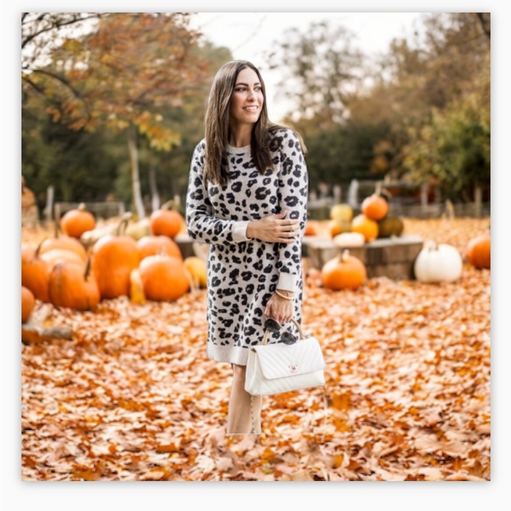 Yet Again Leopard Print Sweater Dress Mock Neck S M cozy !